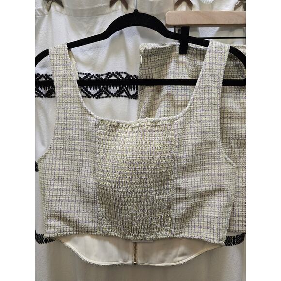 NWT WAYF light green glittery tweed corset style crop top miniskirt set large - Picture 8 of 12